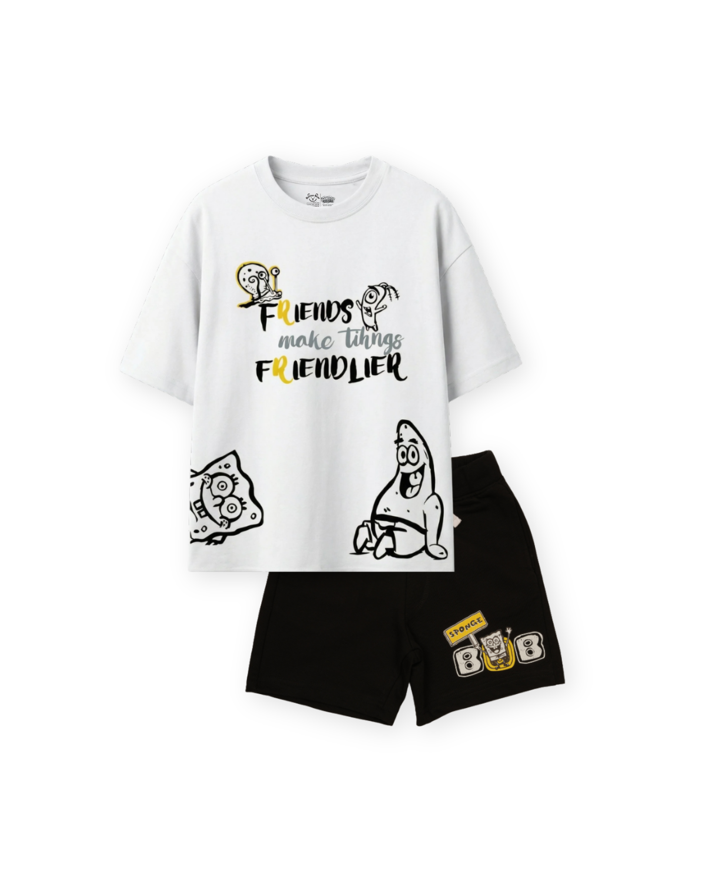 White SpongeBob “Friends Make Things Friendlier” Kids T- Shirt and Shorts Set