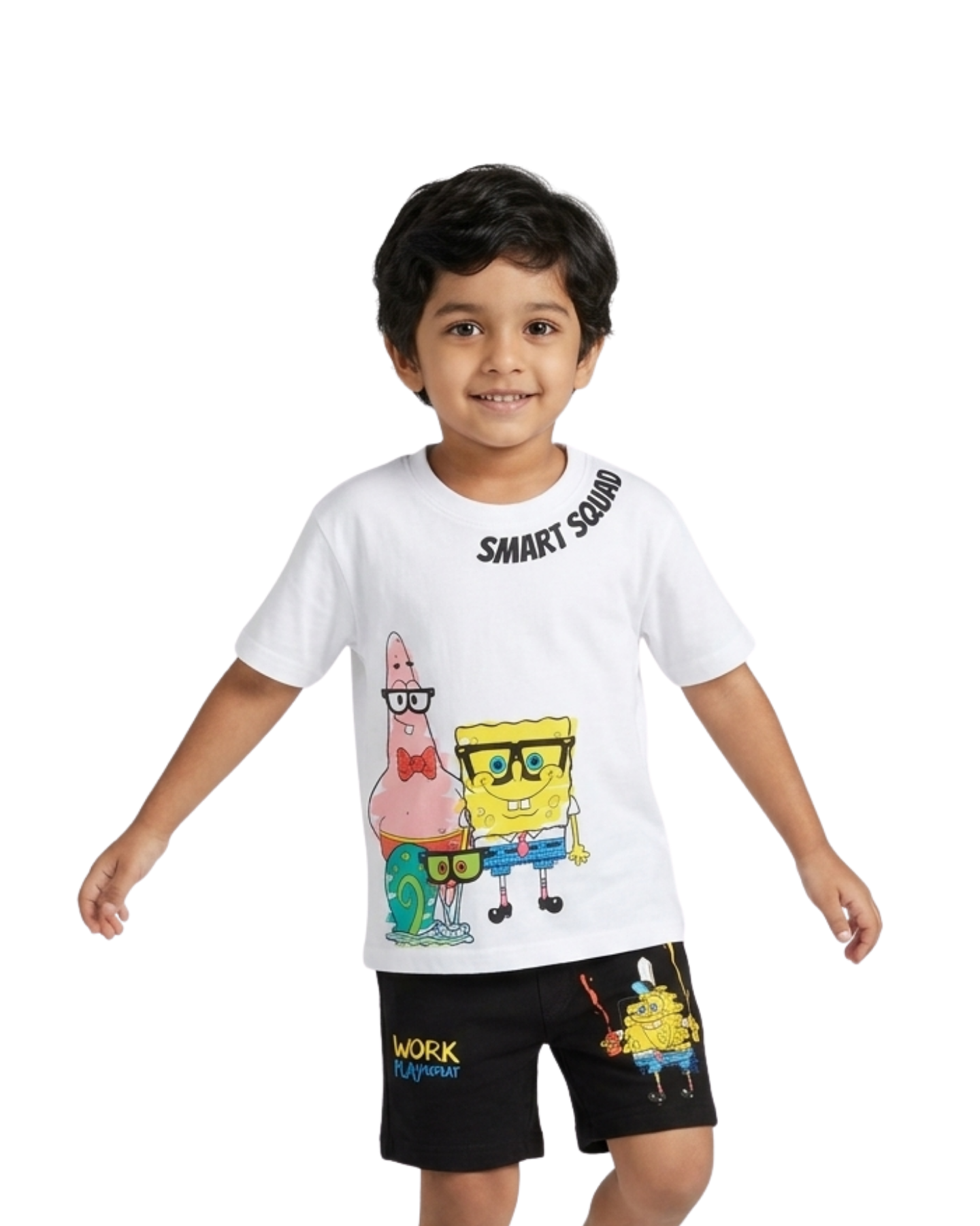 White SpongeBob “Smart Squad” Kids T- Shirt and Shorts Set