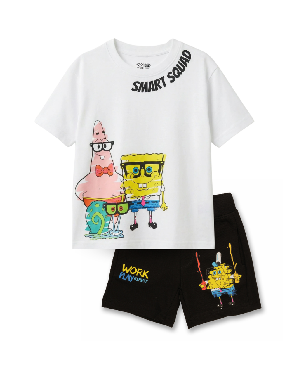 White SpongeBob “Smart Squad” Kids T- Shirt and Shorts Set