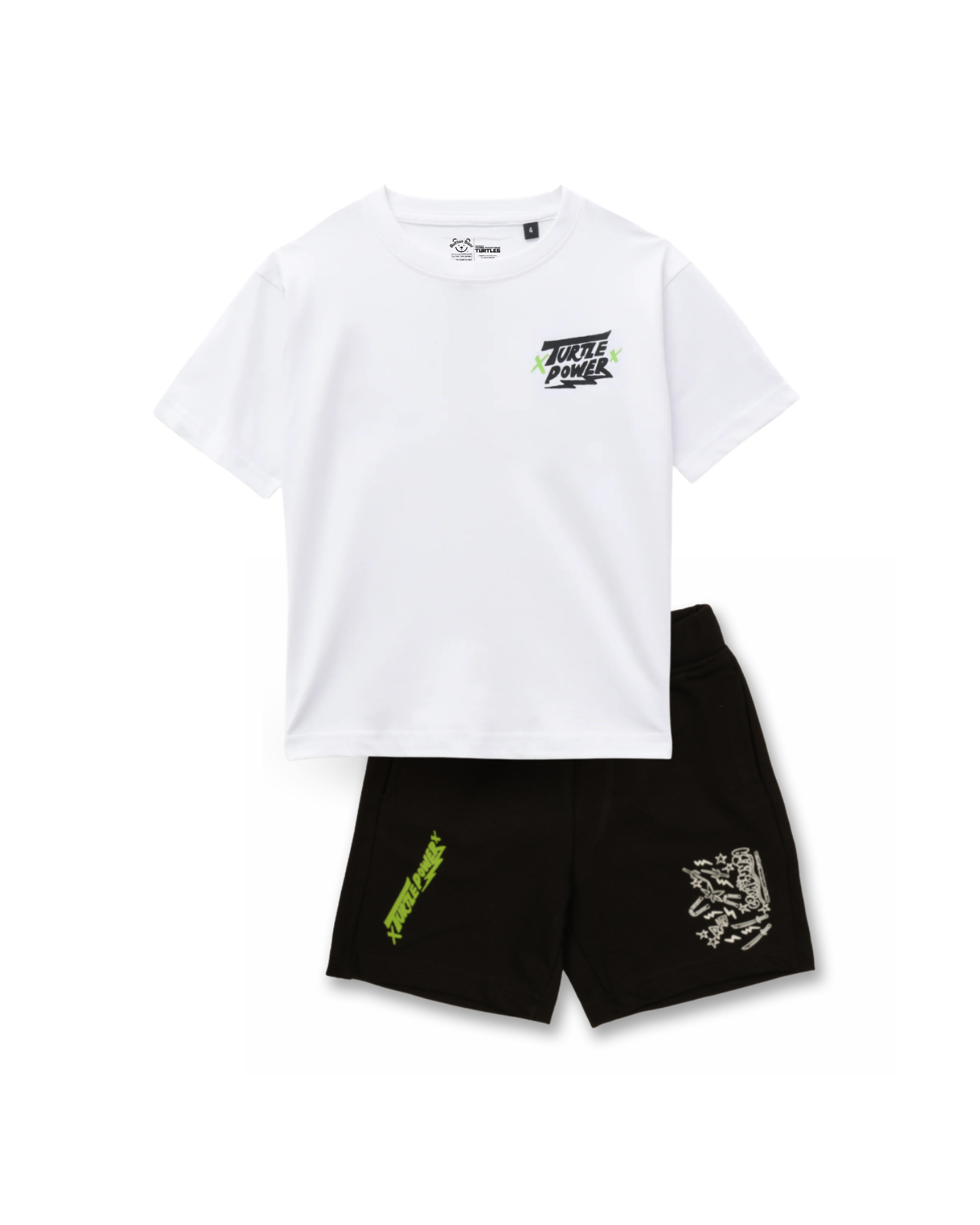 White Turtle Power Kids T- Shirt and Shorts Set