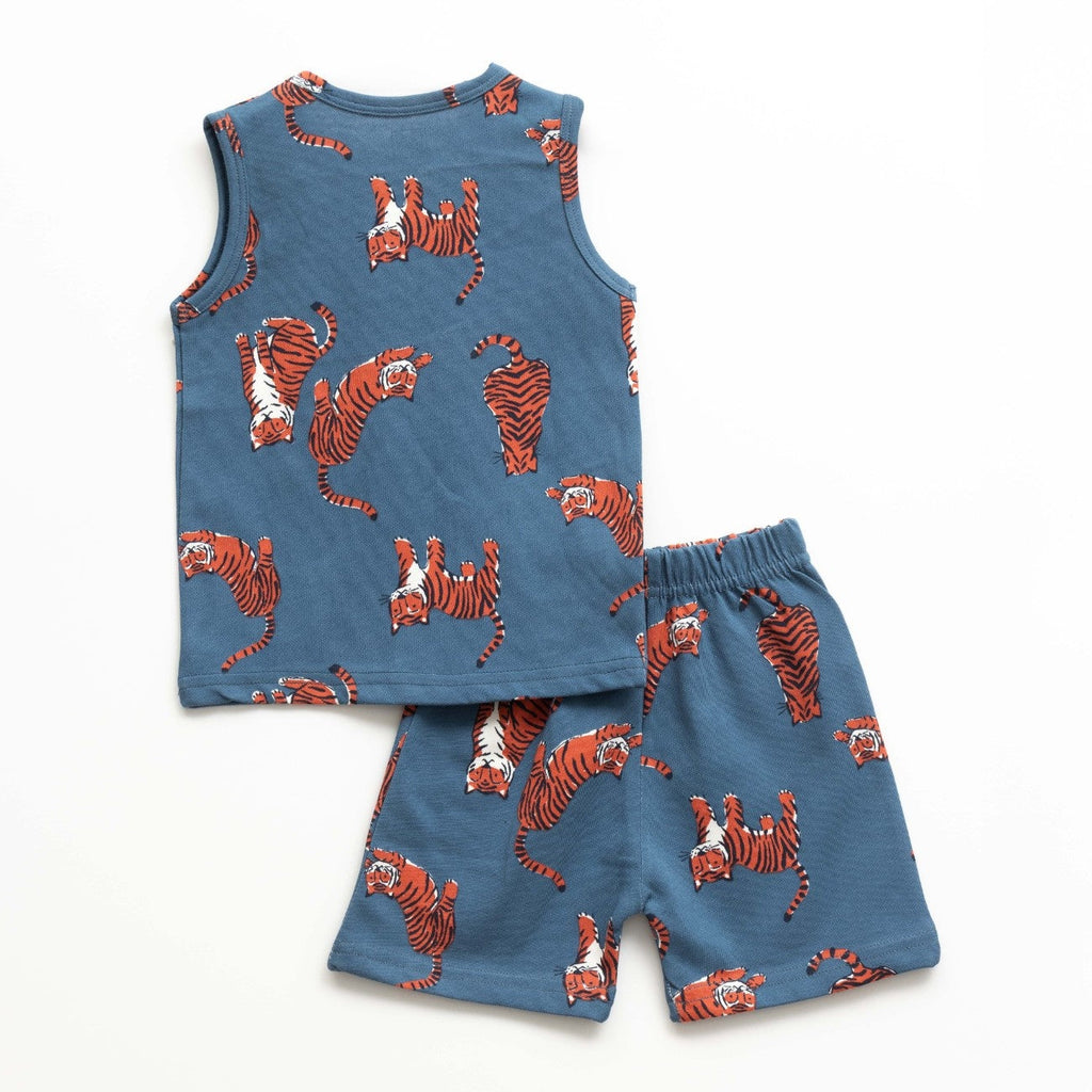 Action Tiger Printed Grey Kids Clothing Set back