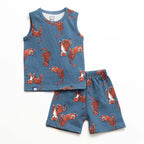 Action Tiger Printed Grey Kids Clothing Set front