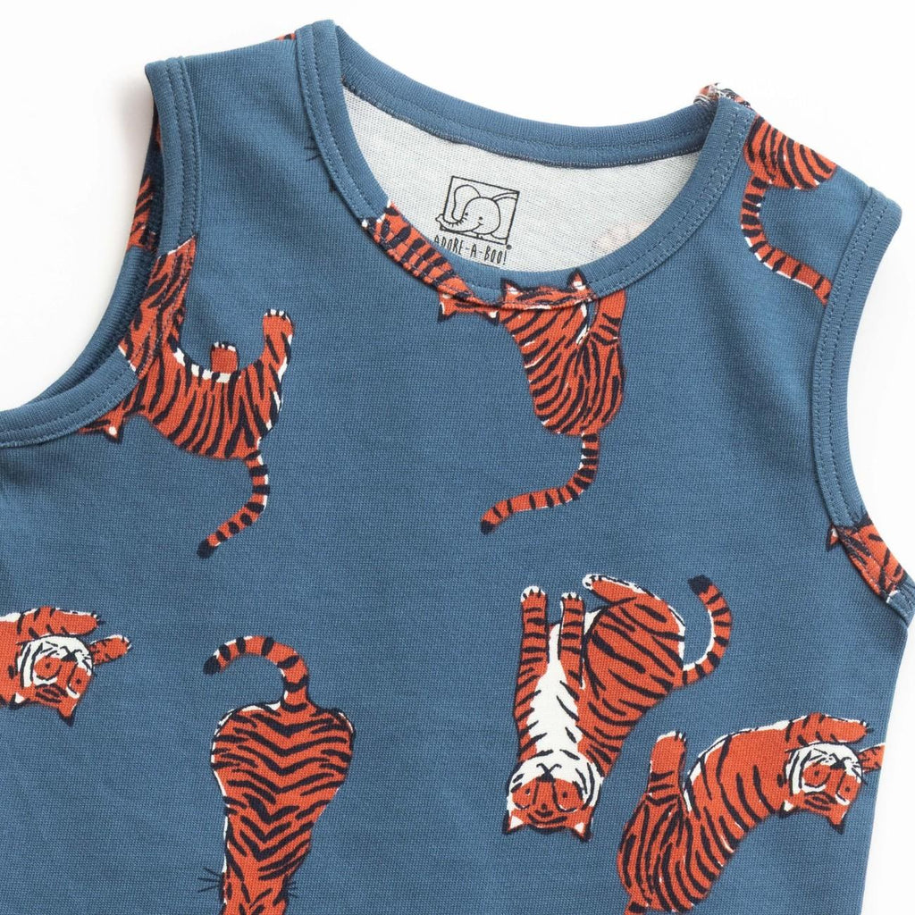 Action Tiger Printed Grey Kids Clothing Set closeup