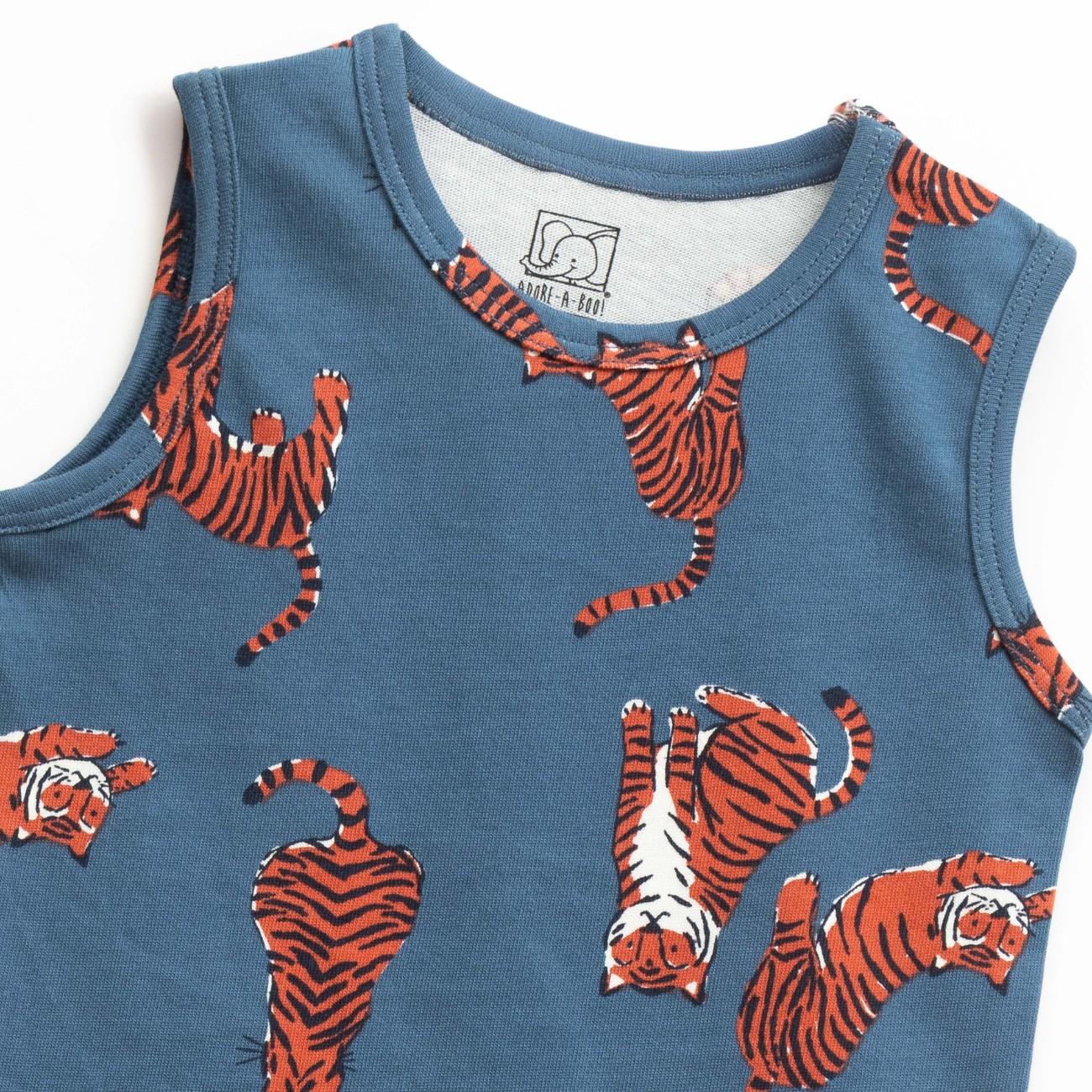 Action Tiger Printed Grey Kids Clothing Set closeup