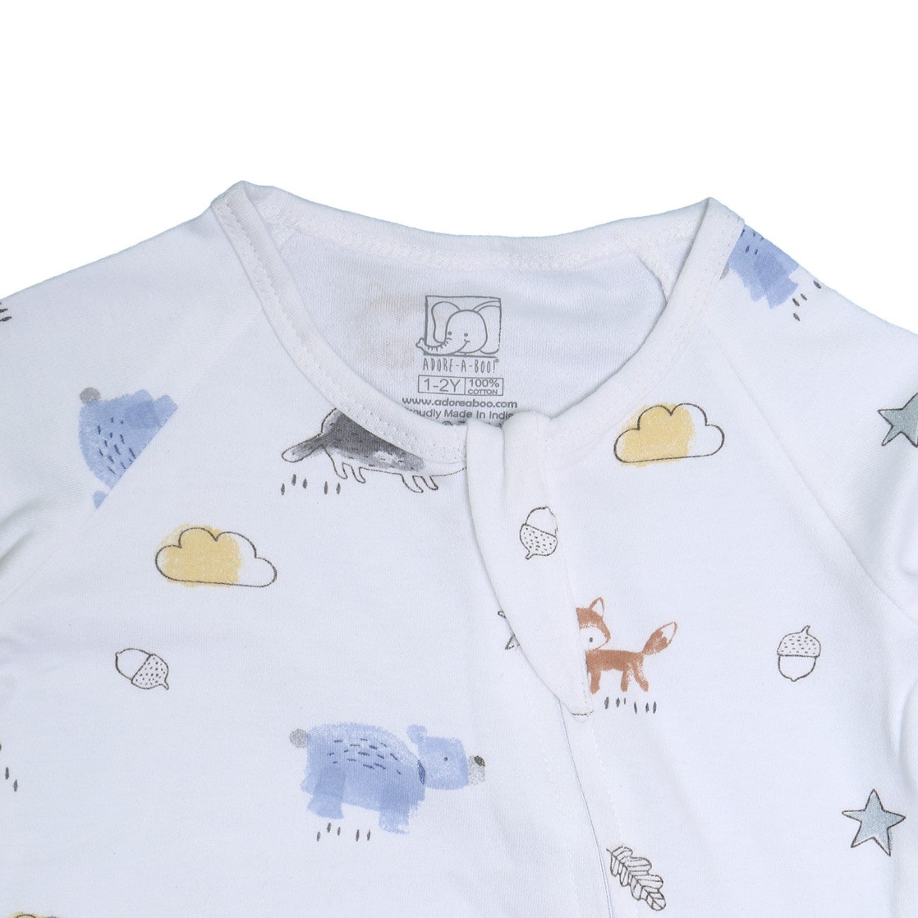 cloud animals printed baby romper dress closeup