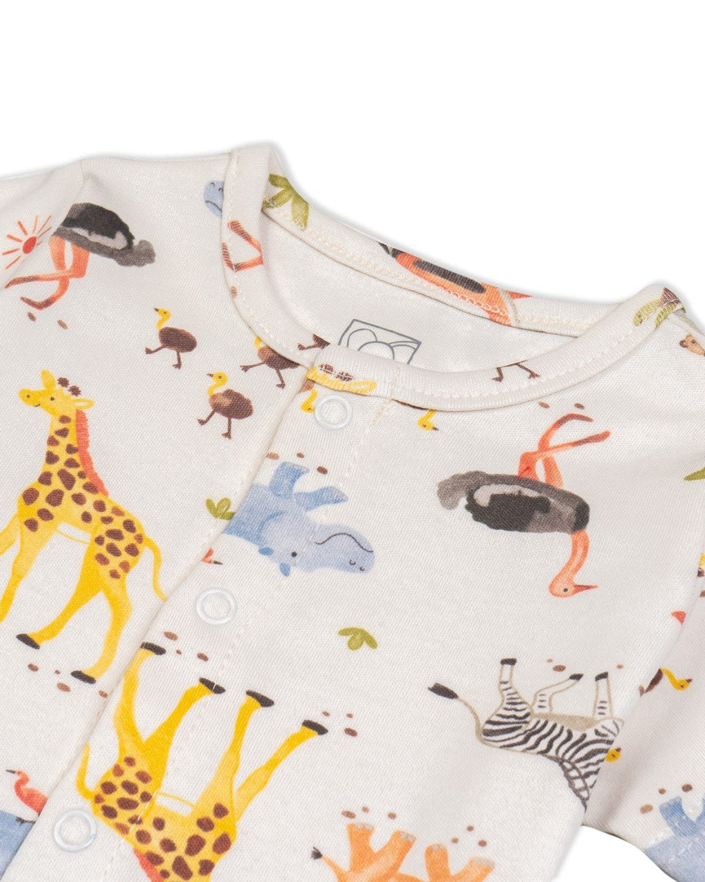 jungle animals printed baby pyjama set closeup
