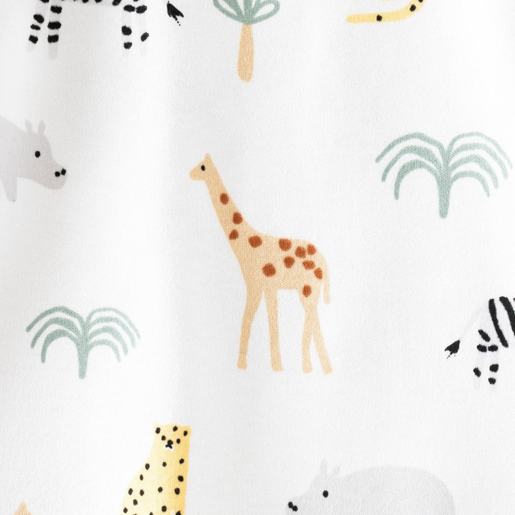jungle animals white kids dress set closeup