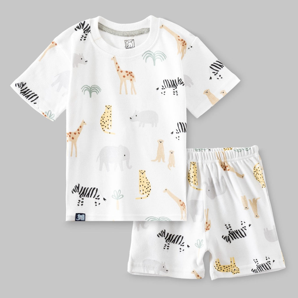jungle animals white kids dress set