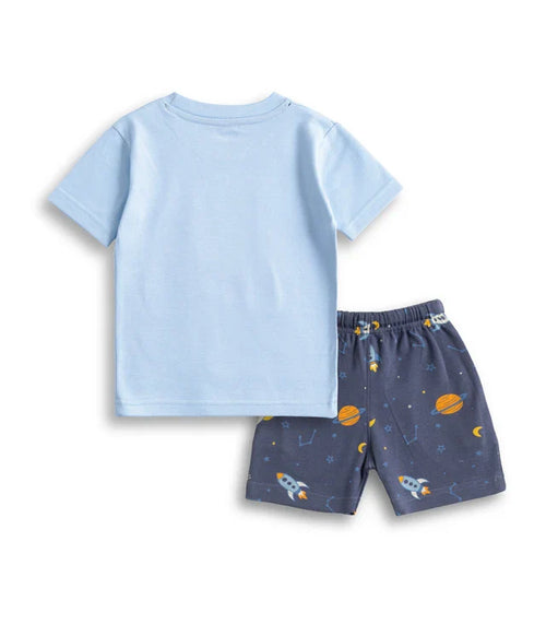 astro printed blue kids tshirt shorts back