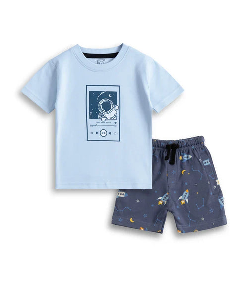 astro printed blue kids tshirt shorts