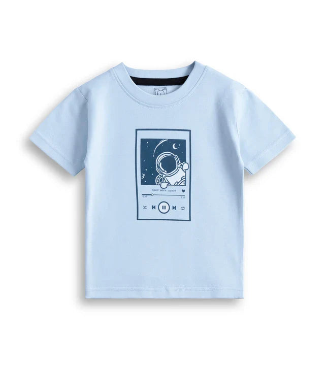 astro printed blue kids tshirt shorts set