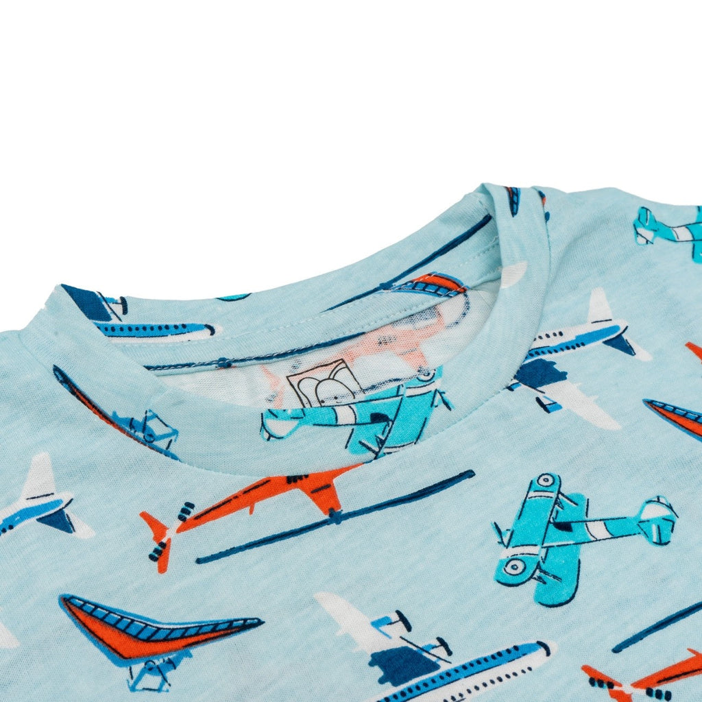 aviation printed cotton baby clothing set closeup