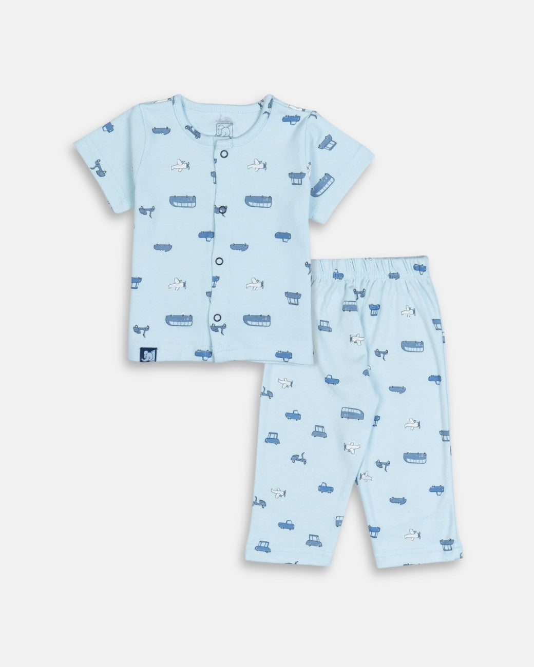 bus printed blue baby pajama set