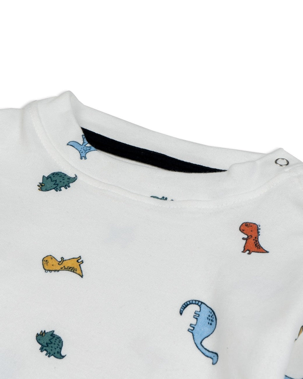 dino printed full sleeve baby pyjama set closeup