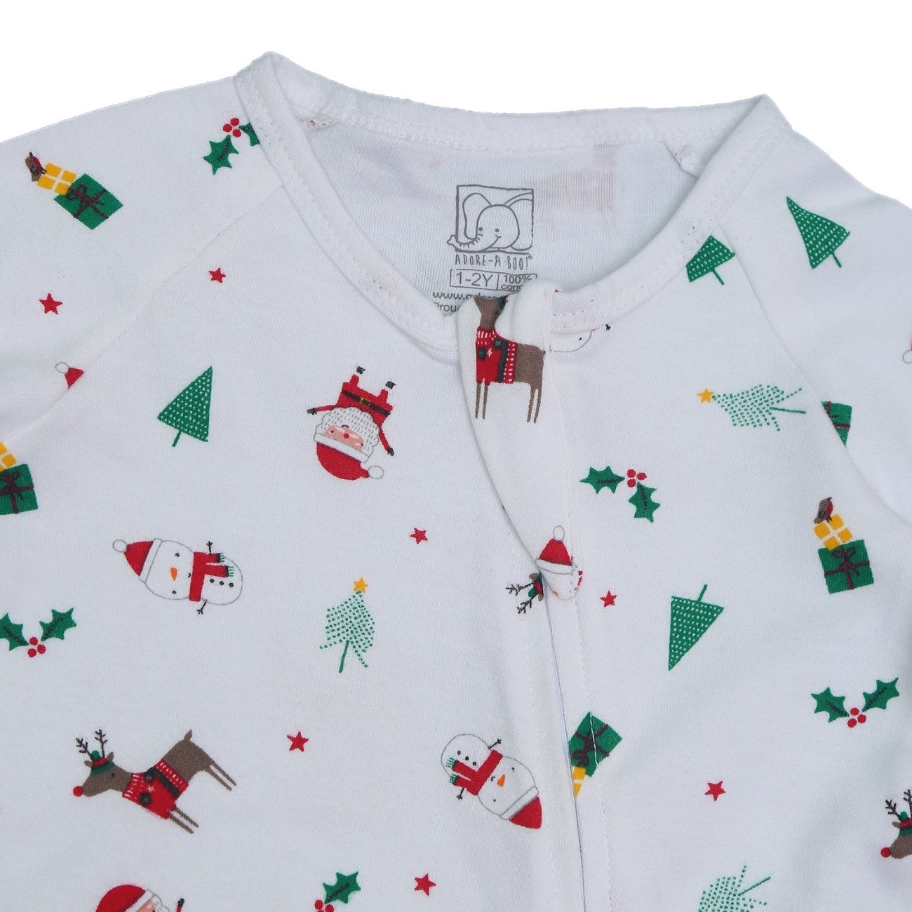 christmas theme baby night dress zipper closeup