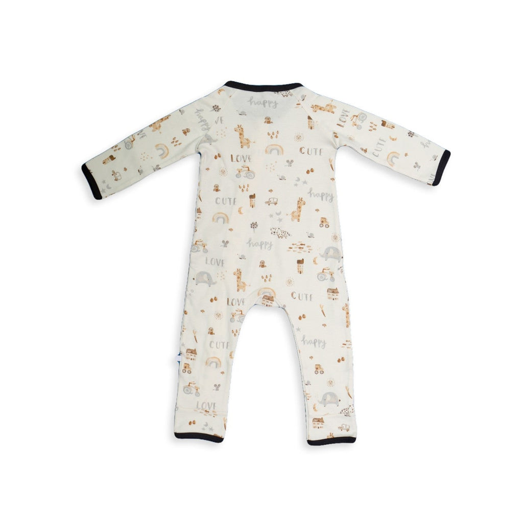 rainbow animals printed baby zipper romper dress back