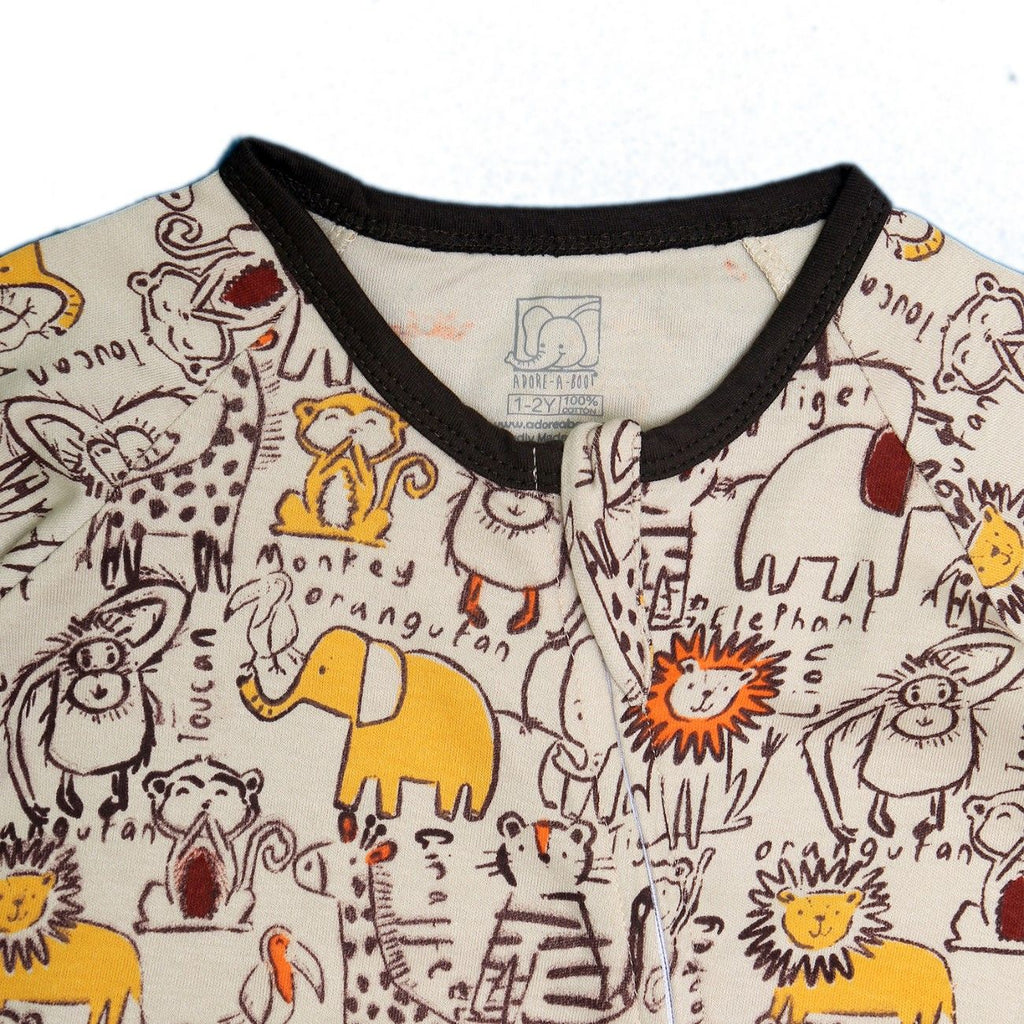 jungle animals baby cotton romper suit closeup