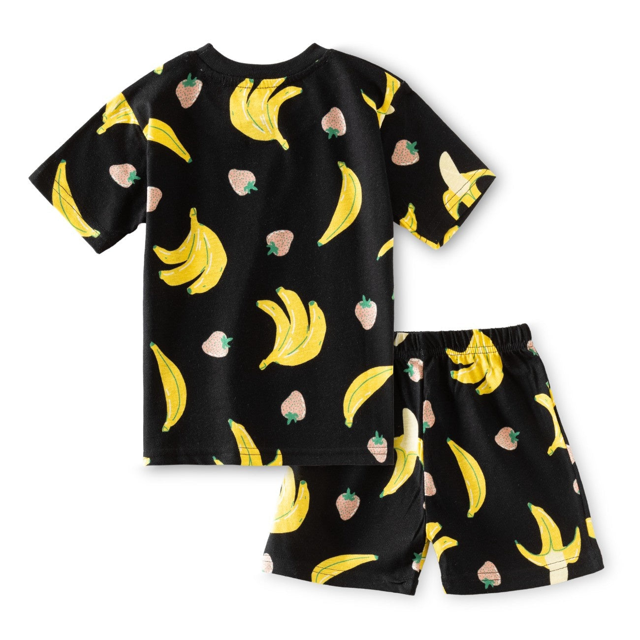 banana printed black kids clothing set back
