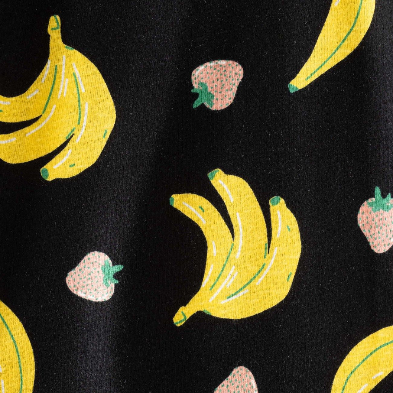 banana printed black kids clothing set closeup