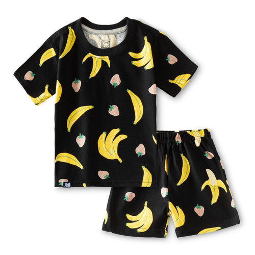 banana printed black kids clothing set