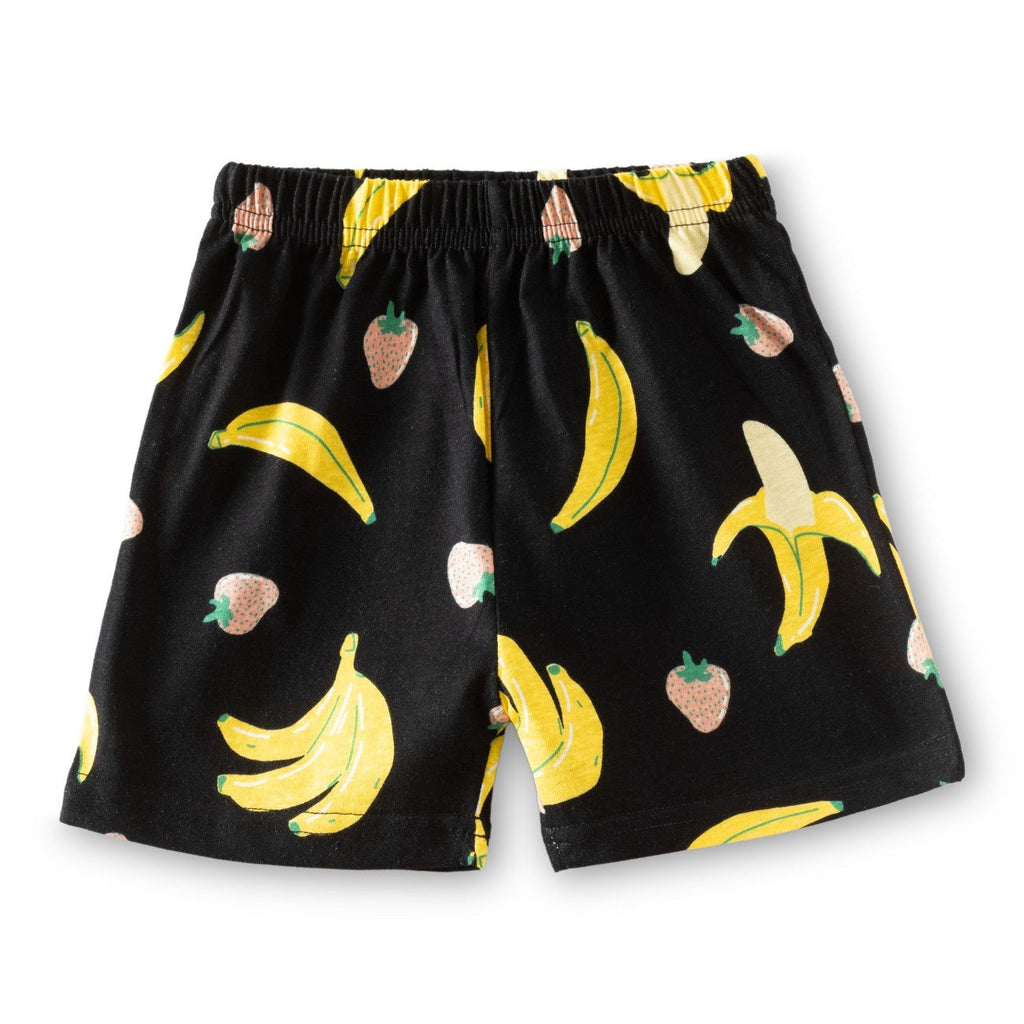 banana printed black kids clothing set shorts