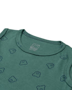 Teddy Face Green Kids Clothing Set closeup