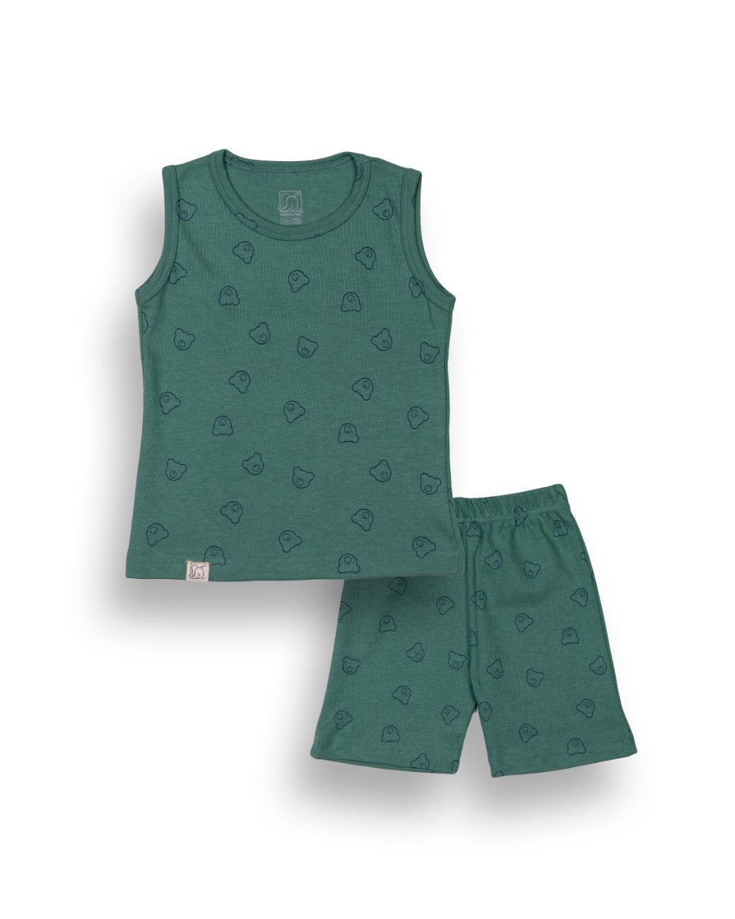 Teddy Face Green Kids Clothing Set front