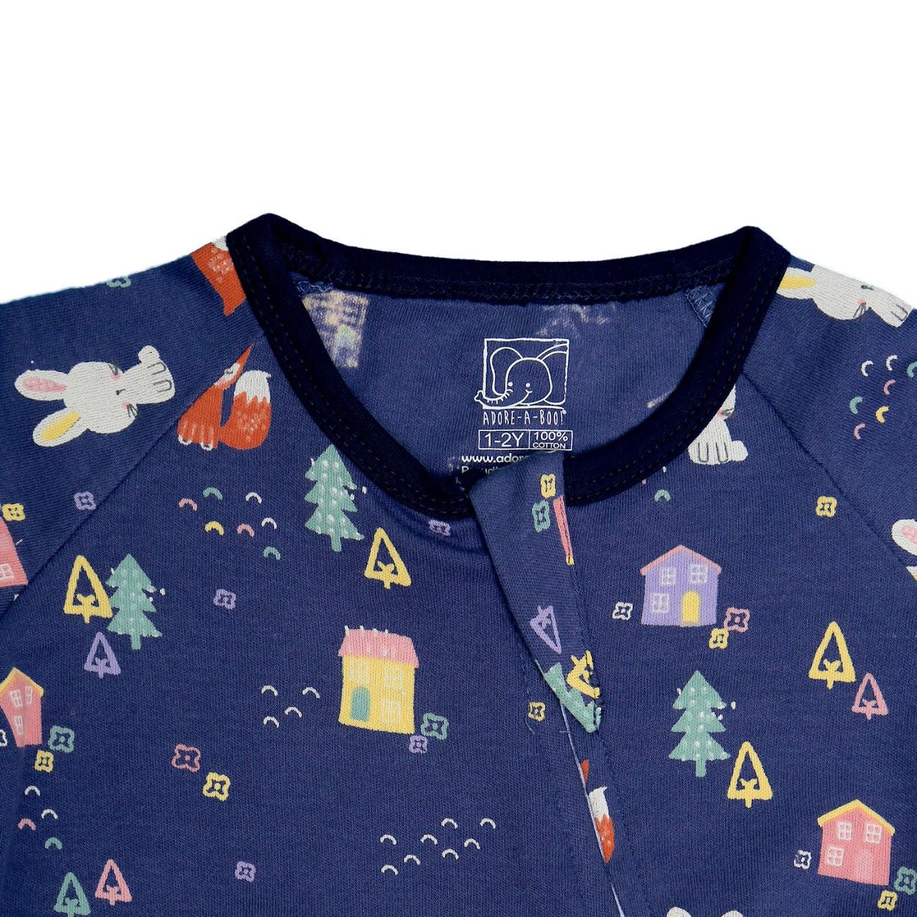 fox printed baby cotton night dress closeup