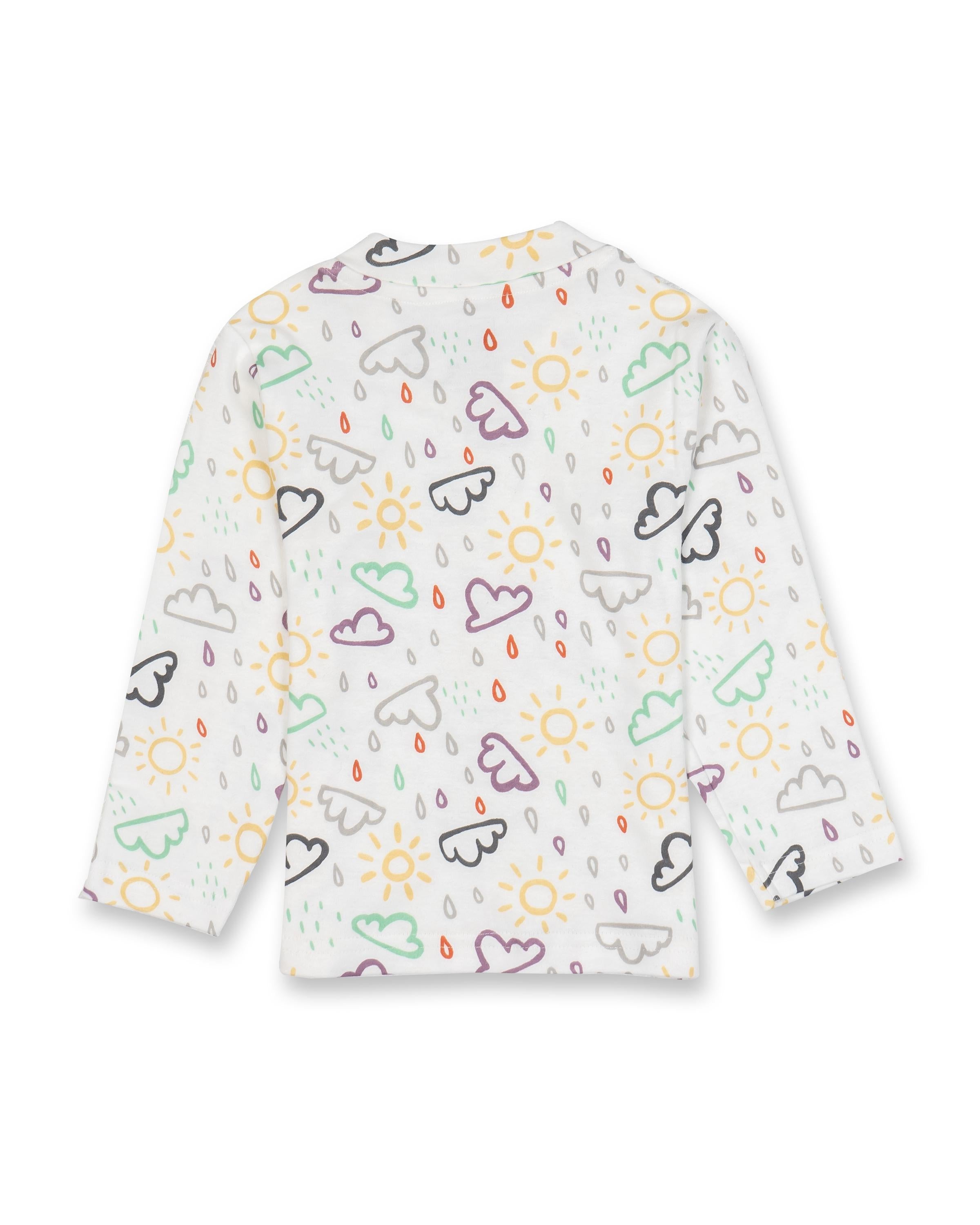 clouds printed full sleeve kids pyjama set back