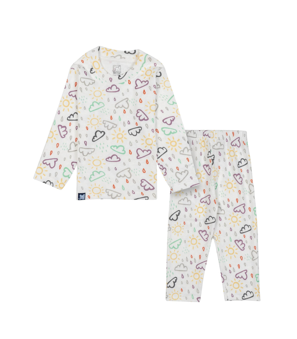 clouds printed full sleeve kids tshirt pyjama set