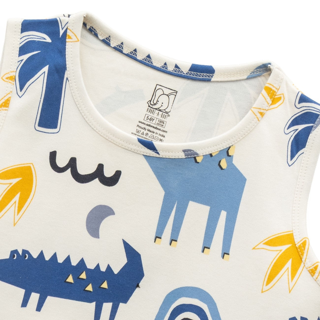 Camel Printed White Kids Clothing Set closeup