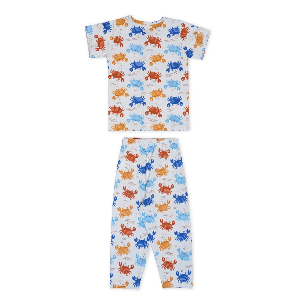 crab printed baby cotton night suit set back