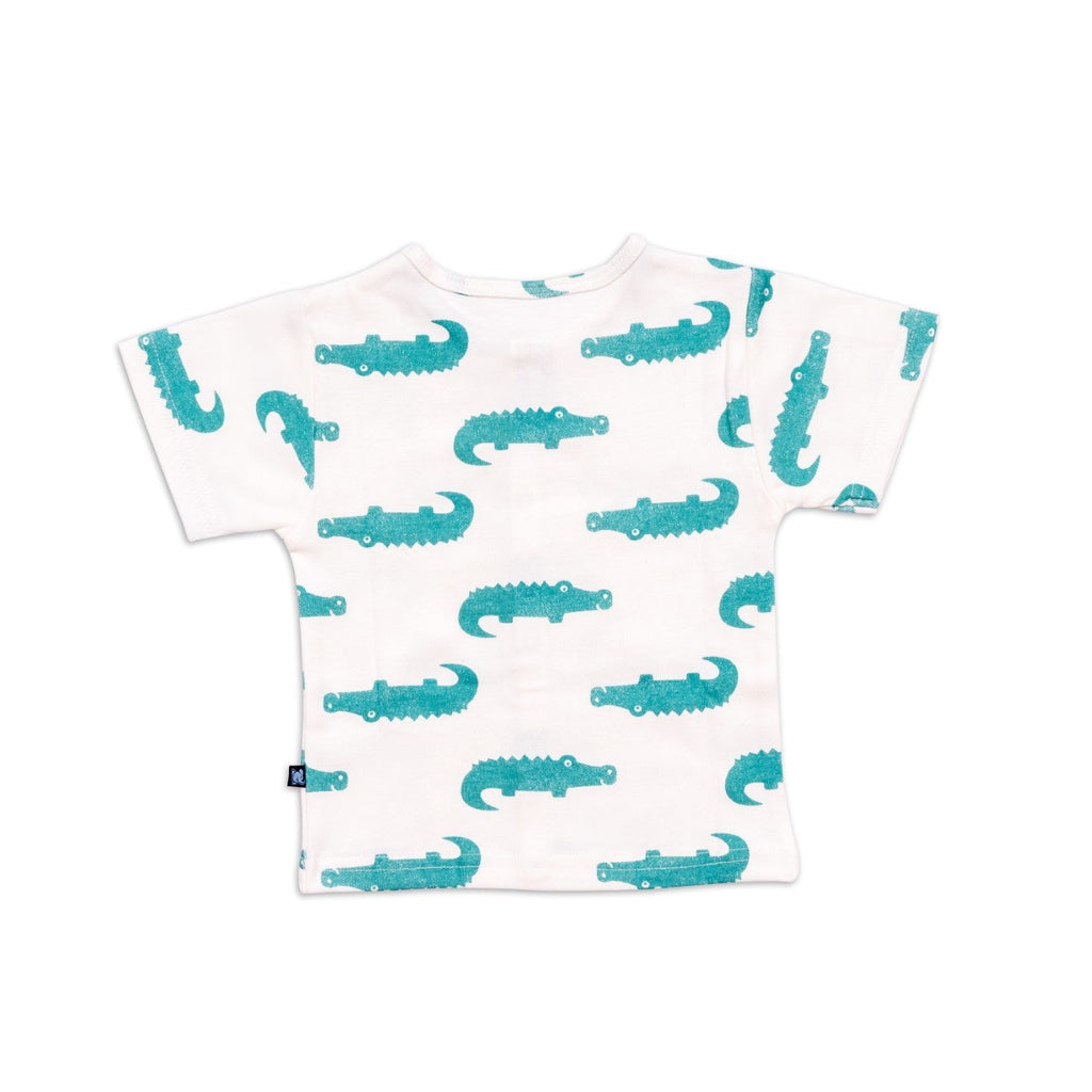 croc printed cotton baby dress back view