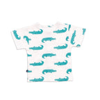 croc printed cotton baby dress back view