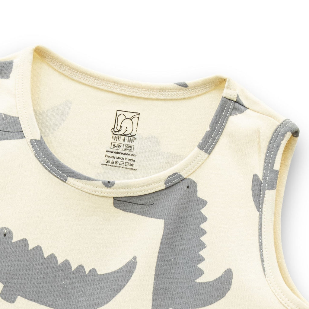 Croc Printed White Kids Clothing Set closeup