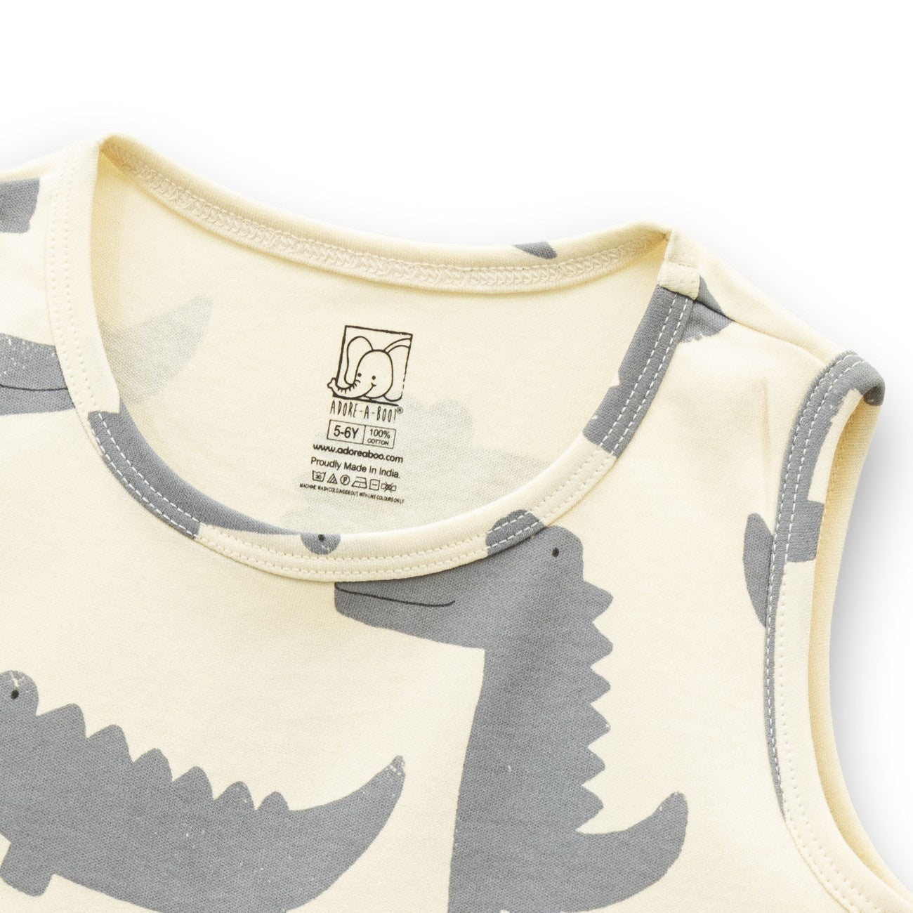 Croc Printed White Kids Clothing Set closeup