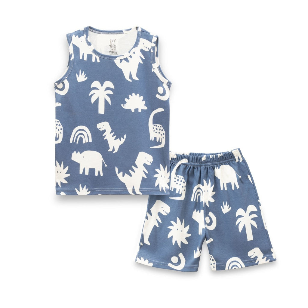 Dinosaur Silhoute Blue Kids Clothing Set front