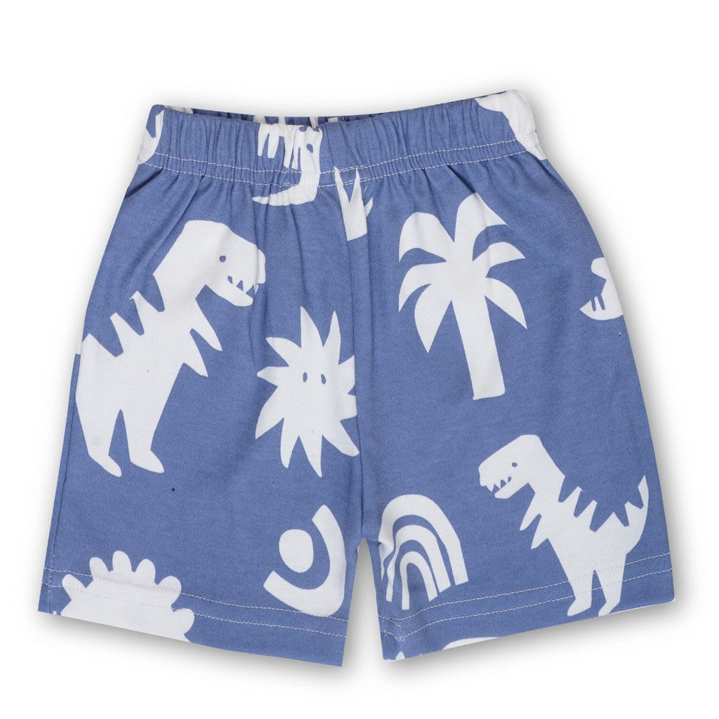 dino printed white kids clothing set shorts