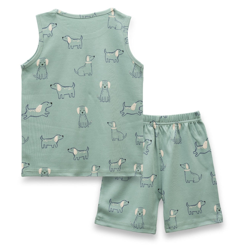 Cute Dogs Printed Green Kids Clothing Set back