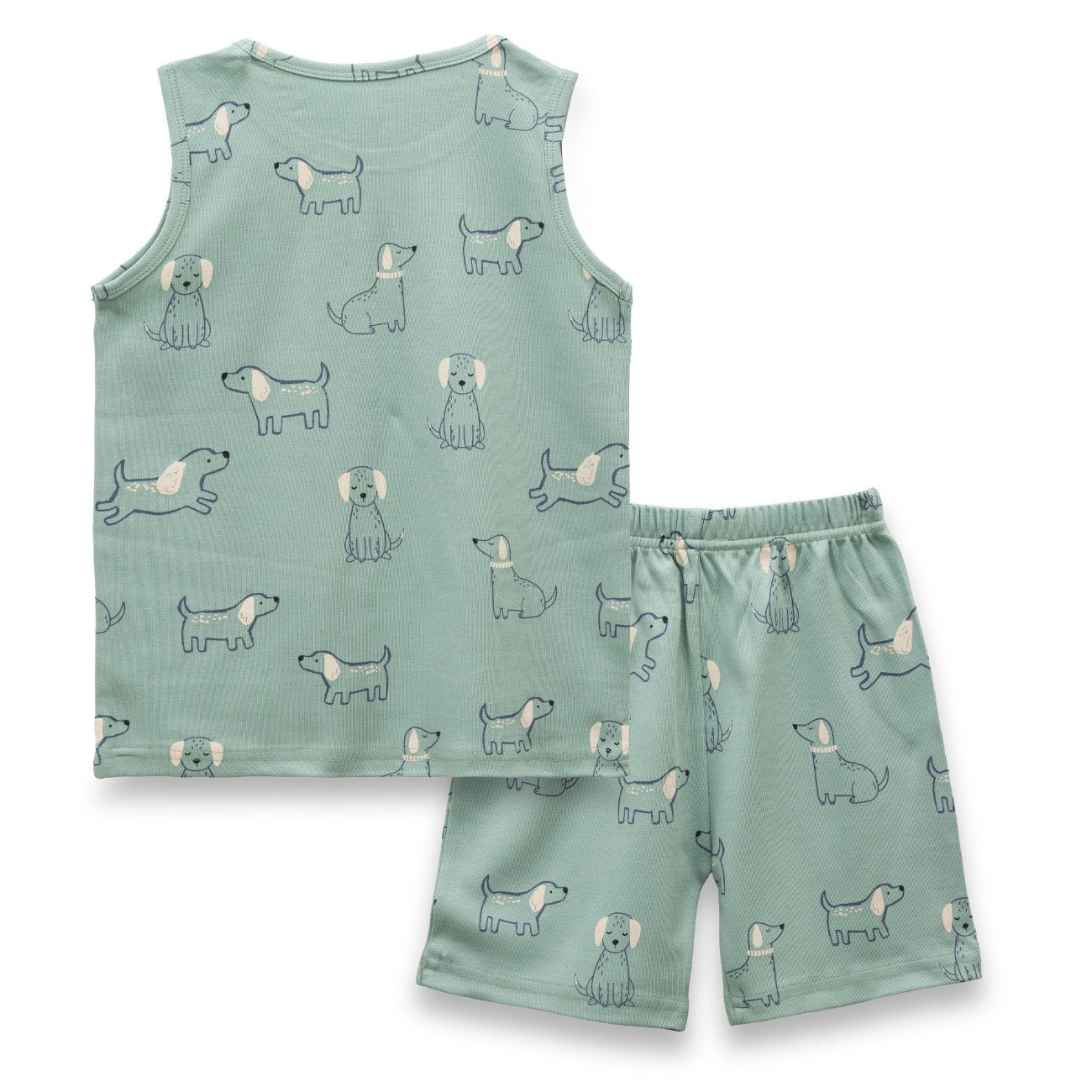 Cute Dogs Printed Green Kids Clothing Set back