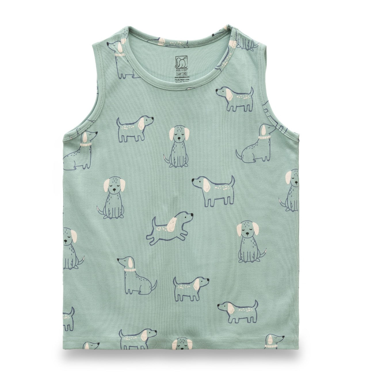 Cute Dogs Printed Green Kids Clothing Set tshirt