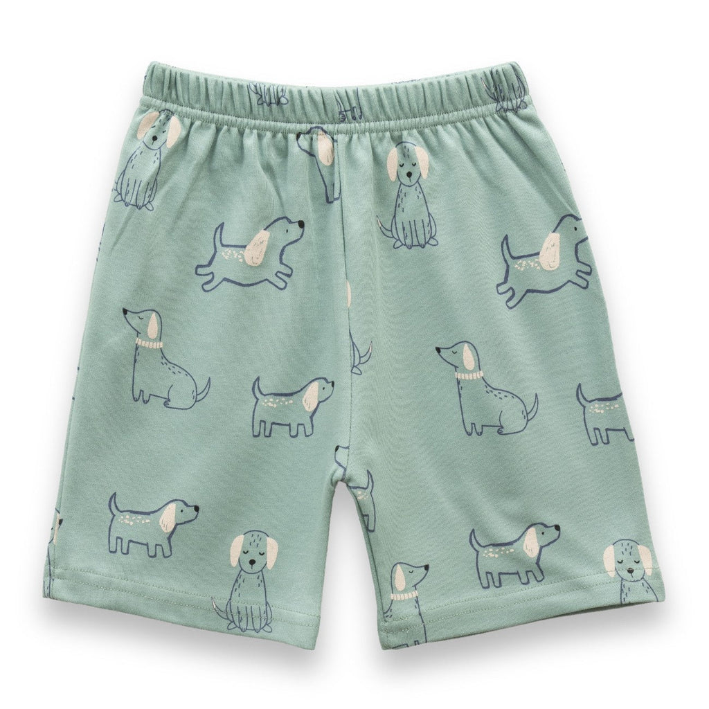 Cute Dogs Printed Green Kids Clothing Set shorts