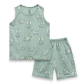 Cute Dogs Printed Green Kids Clothing Set closeup