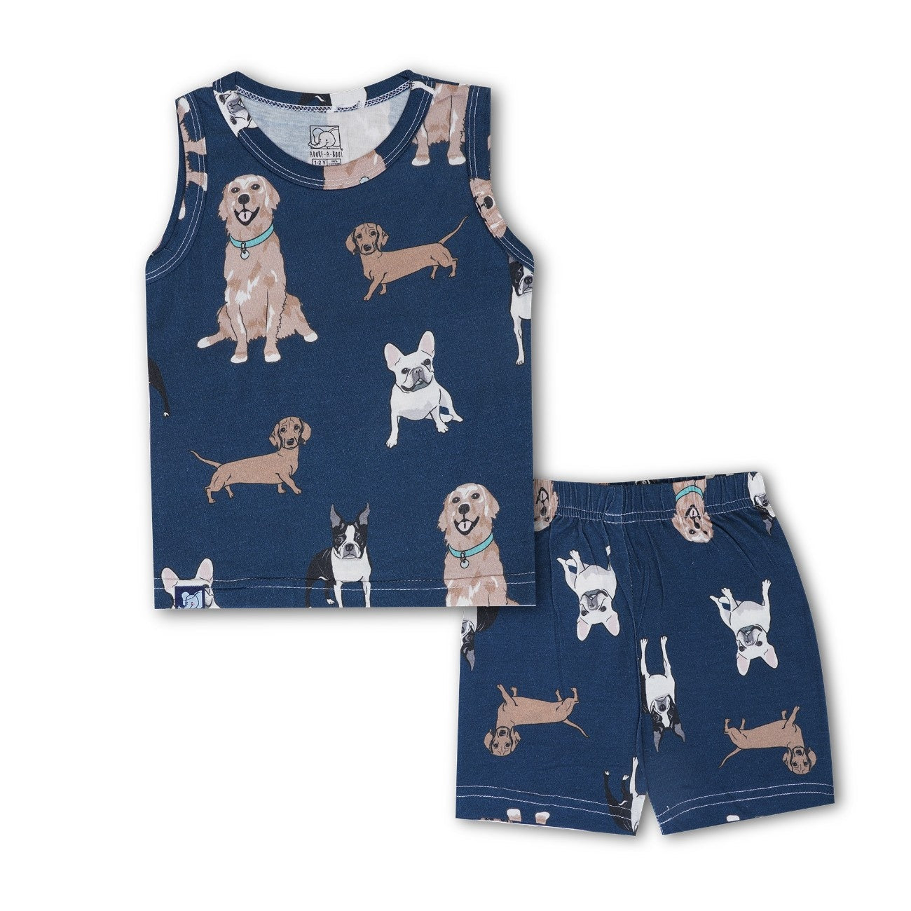 Dogs Printed Blue Kids Clothing Set front
