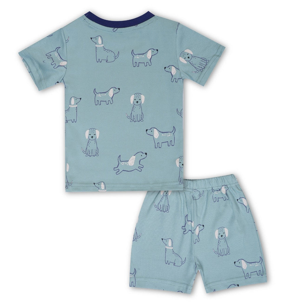 dogs printed green kids wear set back