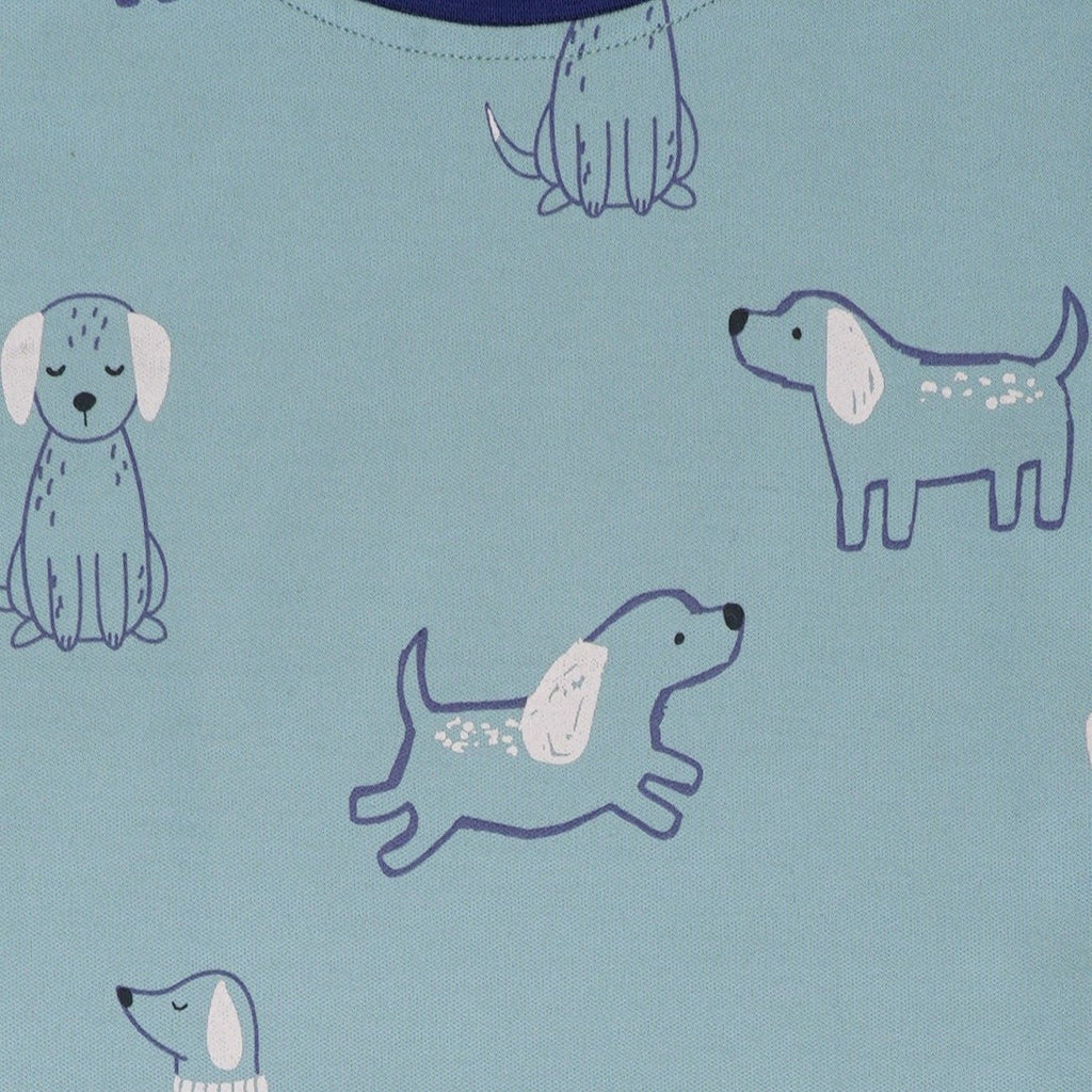 dogs printed green kids wear set closeup