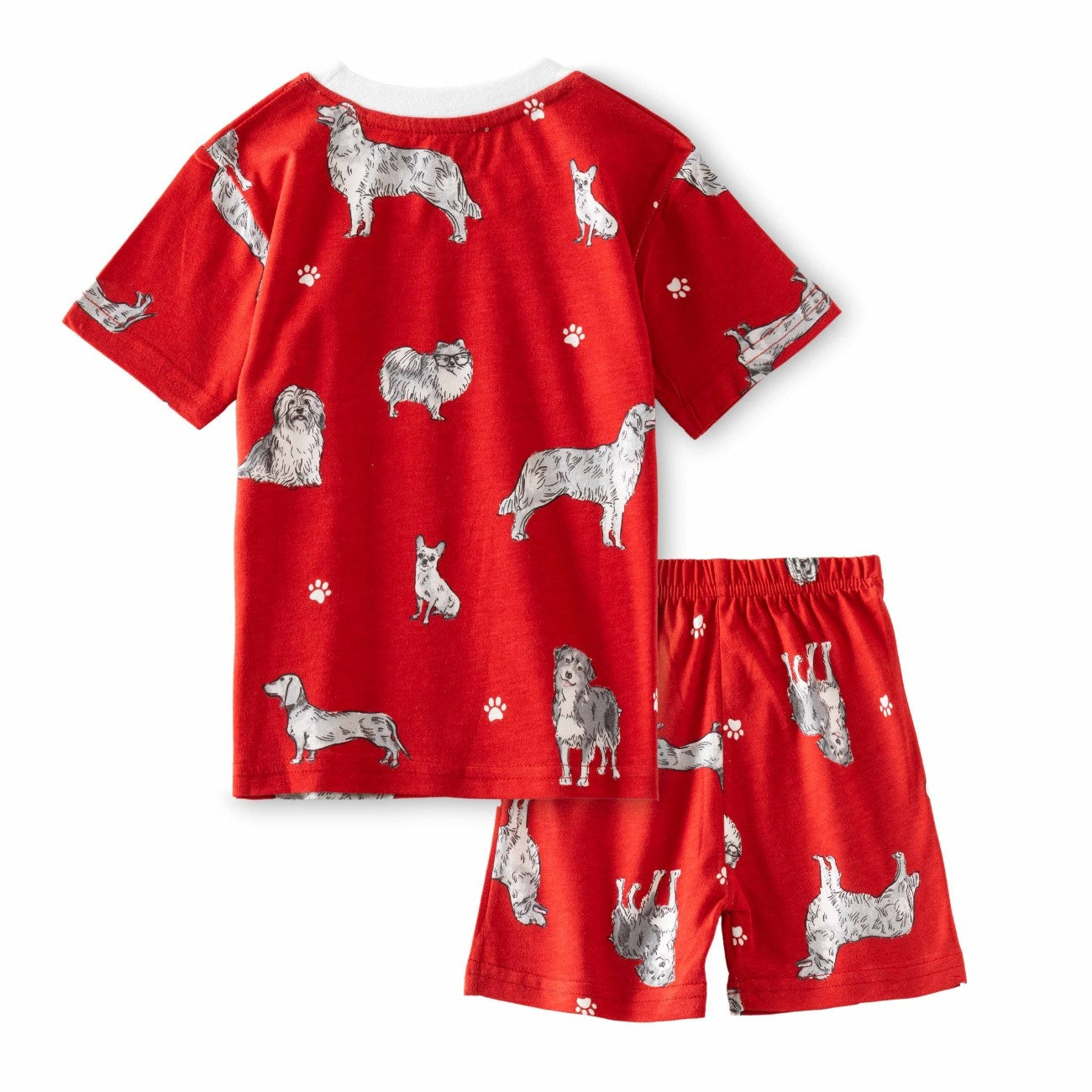 dogs family printed red kids clothing set back
