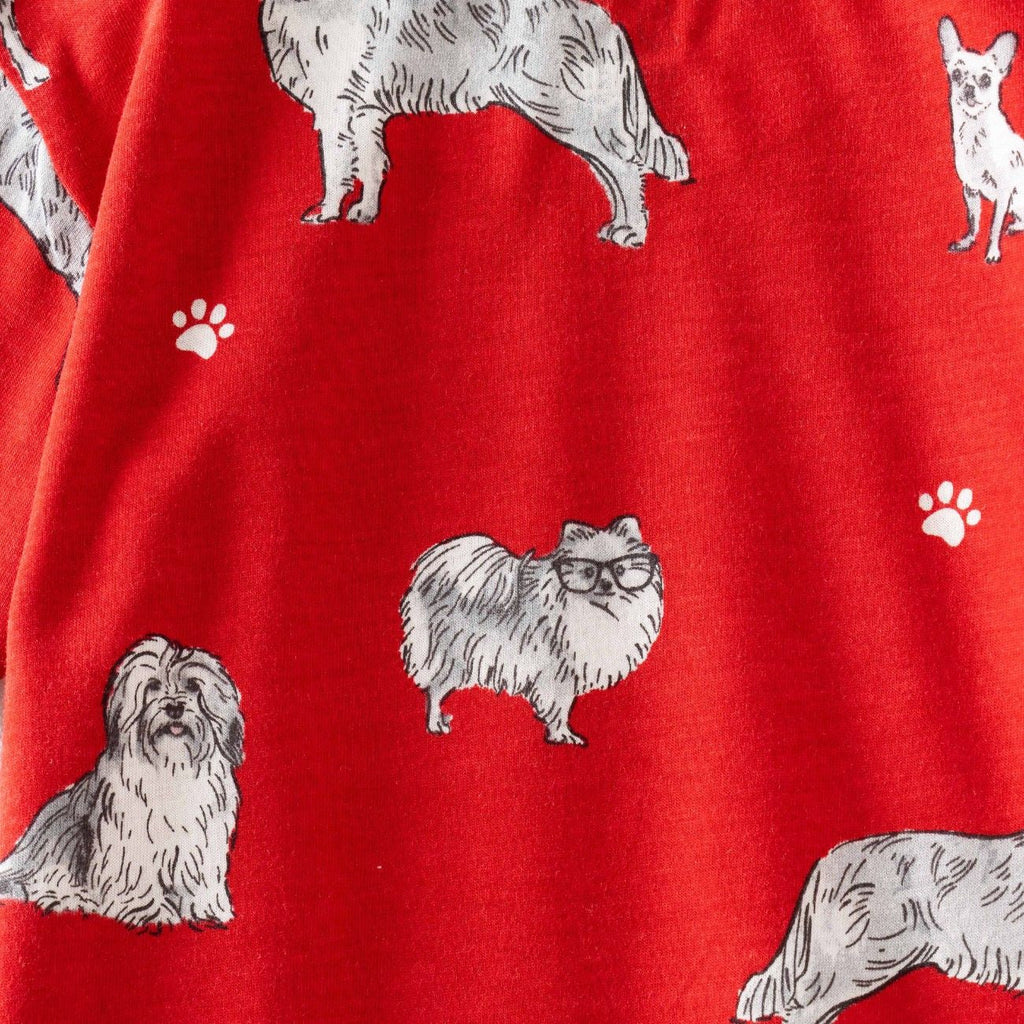 dogs family printed red kids clothing set closeup