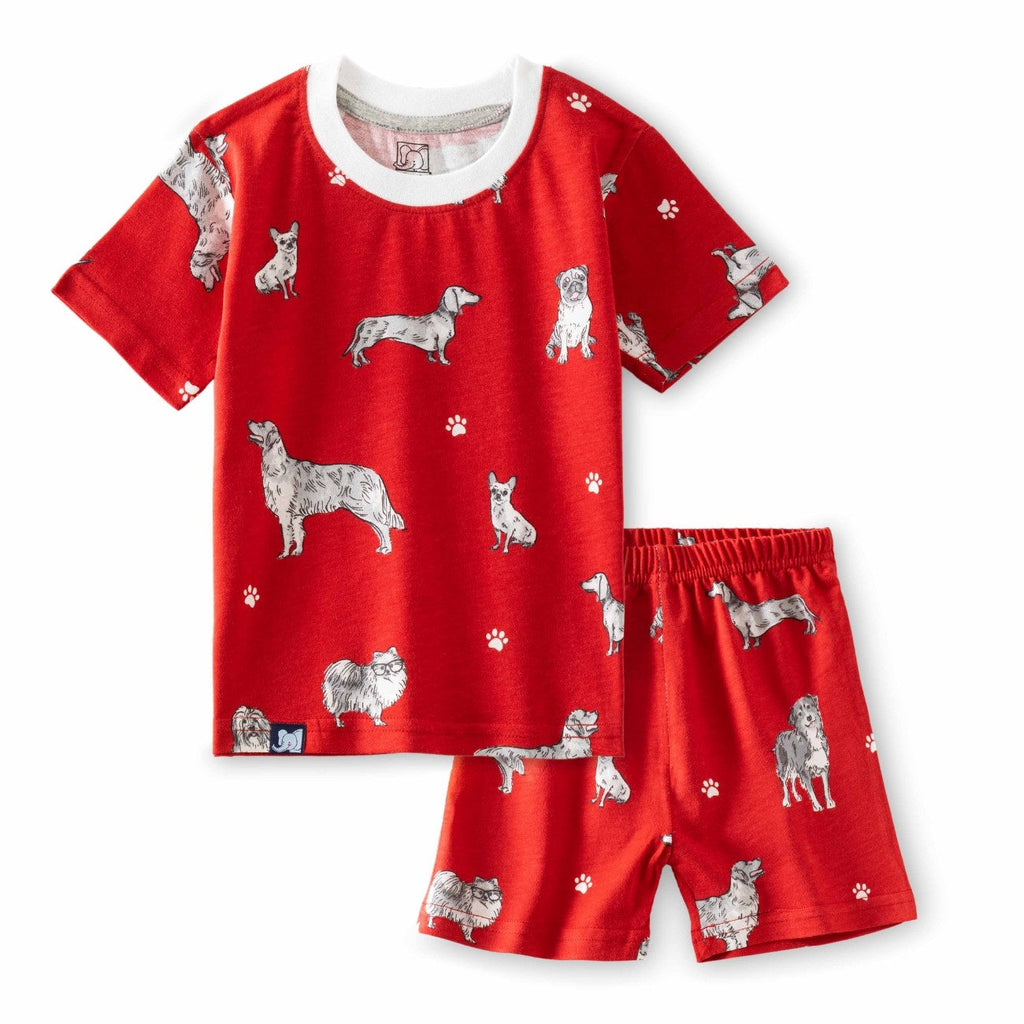 dogs family printed red kids clothing set
