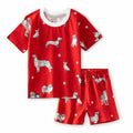 dogs family printed red kids clothing set